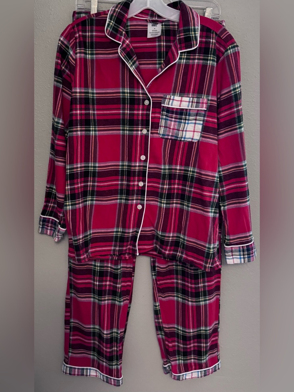 Lands' End Women’s Red and Black Plaid Two-Piece Pajama Set